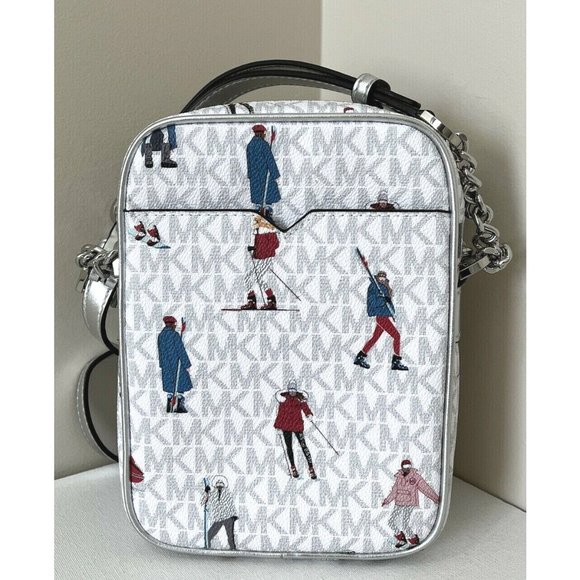 New Michael Kors Jet Set Girls North South Chain Crossbody Bright White Multi - Picture 1 of 6
